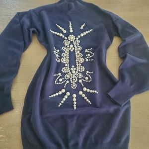Blue pearl design sweater dress